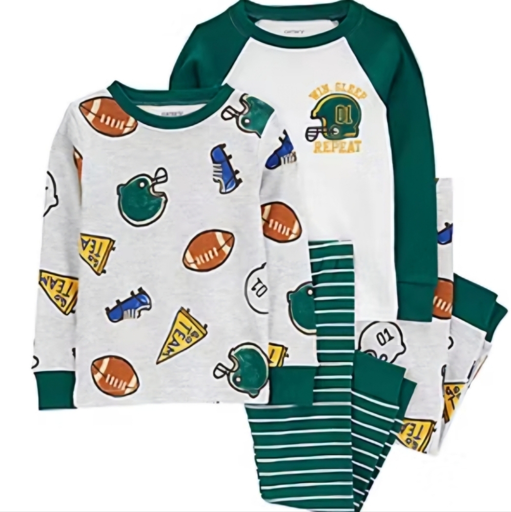 Carter's Green and White Football Pajama Set